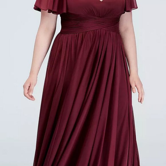 Floor Lenth Flutter Sleeve Crisscross Mesh Dress-DB Celebrate - Picture 12 of 14